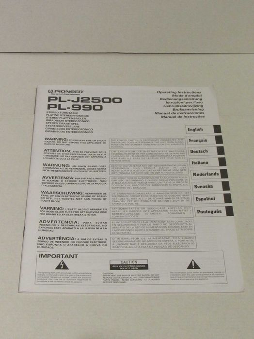 Pioneer PL-990 PL-J2500 gira-discos instruções