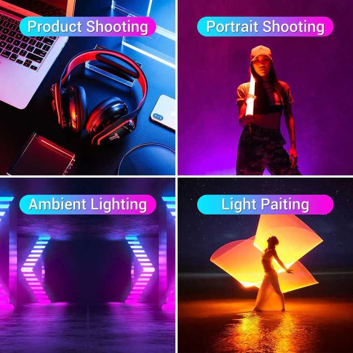Tubo de Luz LED RGB Tolifo ST-20RGB com Comando e Bolsa – Novo