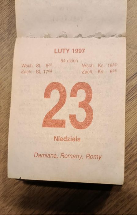 Kartka z kalendarze 23 luty 97 rok ,