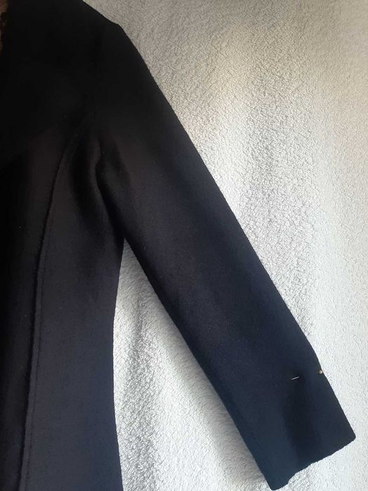 Czarny cienki płaszcz, 100% wełna, Passport, r. M/L