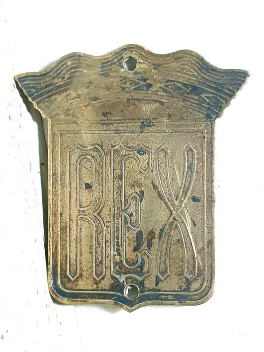 Antiga placa - emblema de marca de bicicletas REX em latão