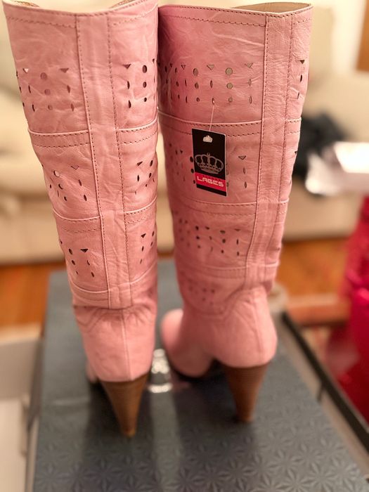 botas de cano alto em pele Rosa