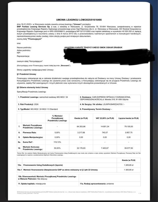 MG 3 hyaibryd+ cesja Lizingu