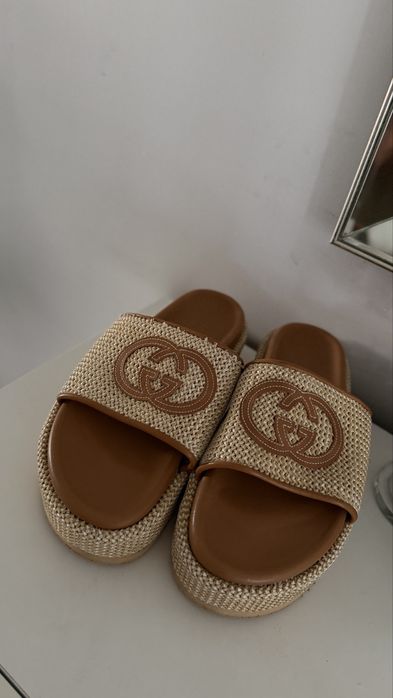 Gucci klapki 40 25,5 boho skorzane