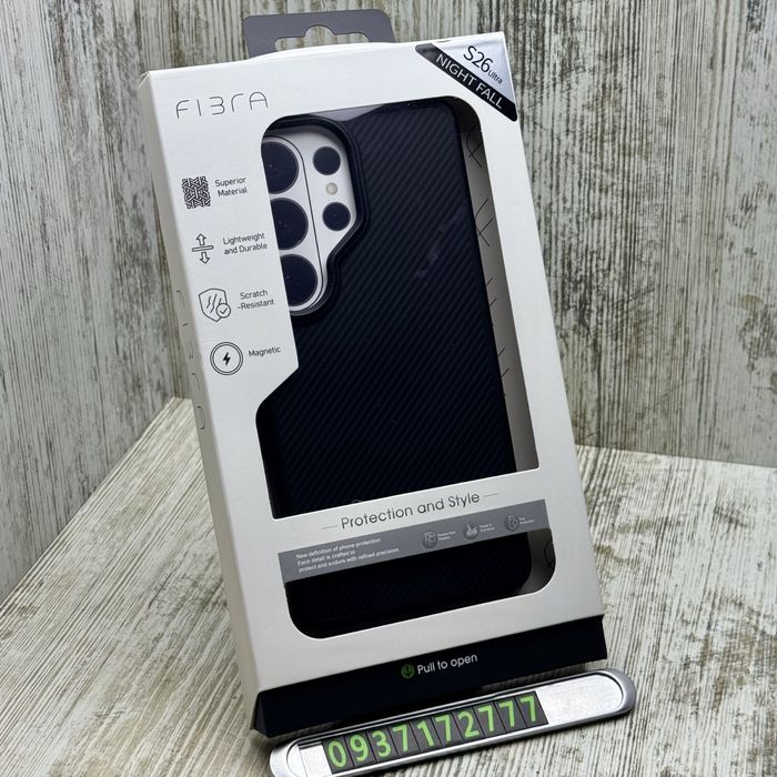 Чохол преміум якості Fibra NightFall MagSafe на Samsung S26 Ultra/ S25 Ultra/ S24 Ultra Carbon Style. Чехол