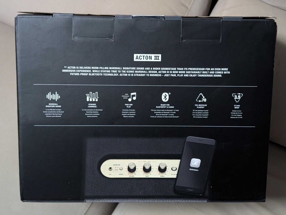 Coluna bluetooth Marshall Acton III, nova, fatura, garantia - SELADA