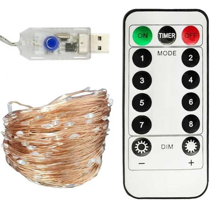 Гирлянда LED гірлянда Роса з дистанційним керуванням, USB  10 метрів
