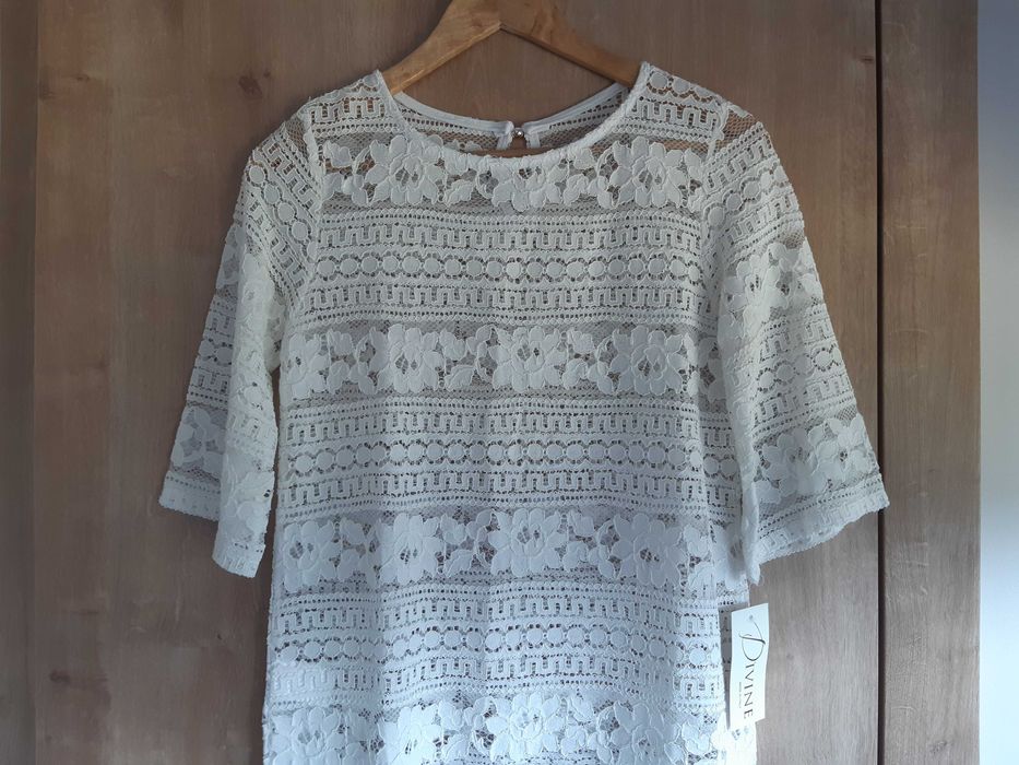 Sukienka narzuta tunika koronkowa włoska ażurowa biała
