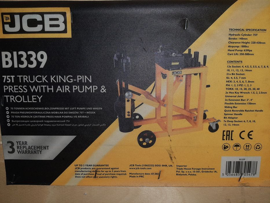 Prasa hydrauliczna do sworzni zwrotnic jcb 75t nowa