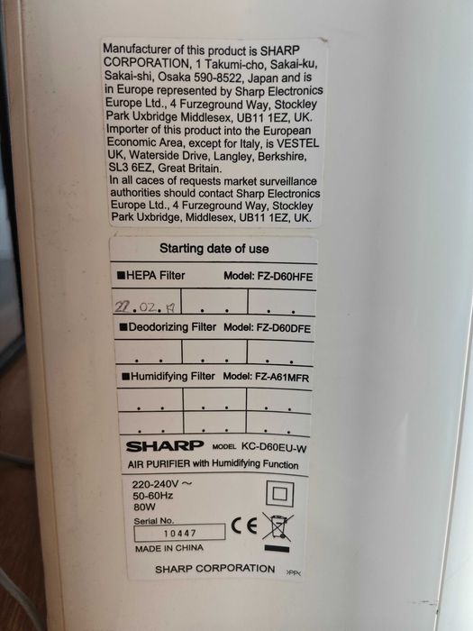 Sharp KC-D60EU-W – oczyszczacz i nawilżacz powietrza, nowe filtry