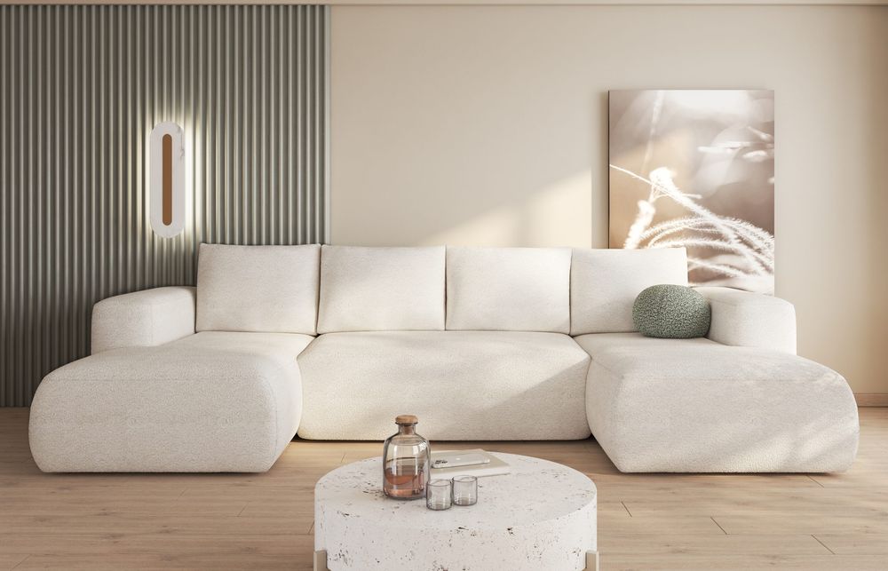 Wygodny narożnik z funkcją spania Lambi U do nowoczesnego salonu.