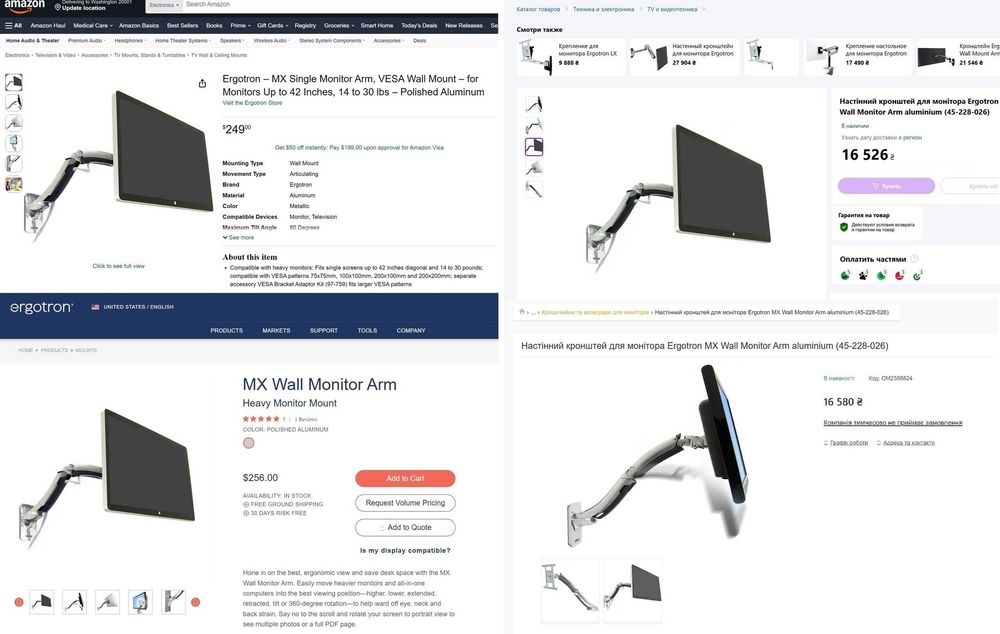 Настінний кронштейн Ergotron MX Wall Arm (USA Original)