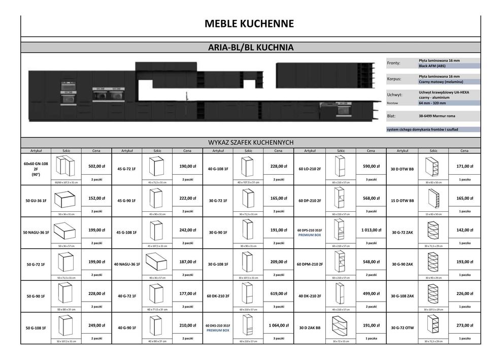 Meble kuchenne narożne 290 cm x230 cm 5 kolorów -kupno na szafki