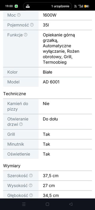 Mini piekarnik elektryczny ADLER AD6001