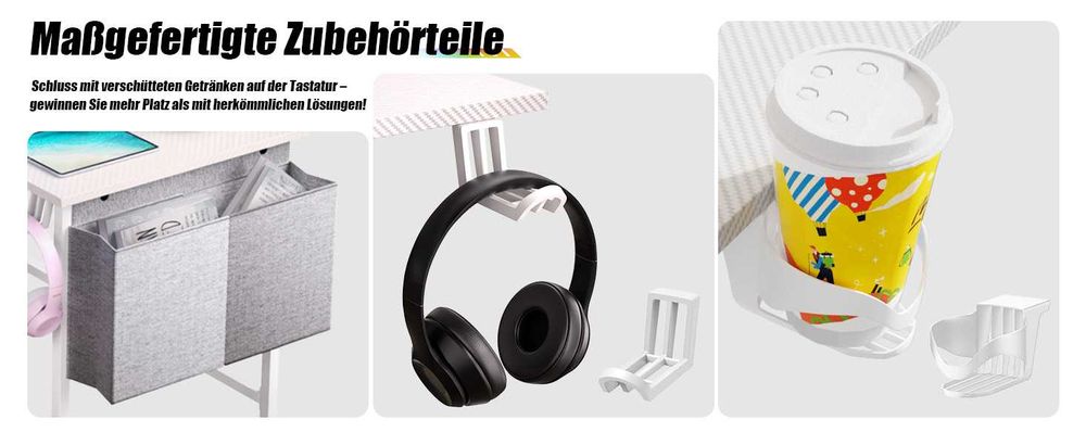 Biurko gamingowe Narożne BIAŁE 120-150cm z gniazdem + USB . Ośw. LED .