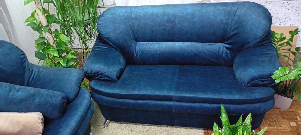 SOFA + FOTEL granatowy/ciemna zieleń  po renowacji