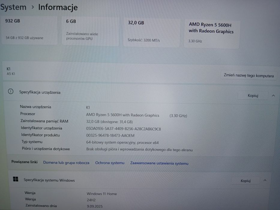 Laptop Komputer Gigabyte A5K1 (RTX 3060, RYZEN 5 5600, 32GB RAM ) stan