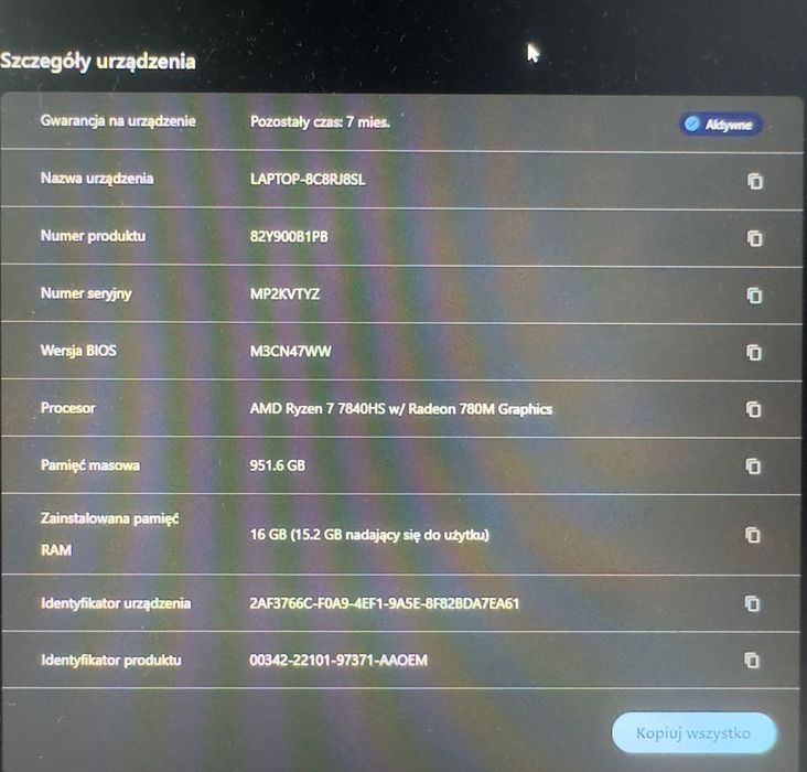 Laptop Gamingowy / Lenovo Legion Slim 5-16 Ryzen 7-7840HS - GWARANCJA