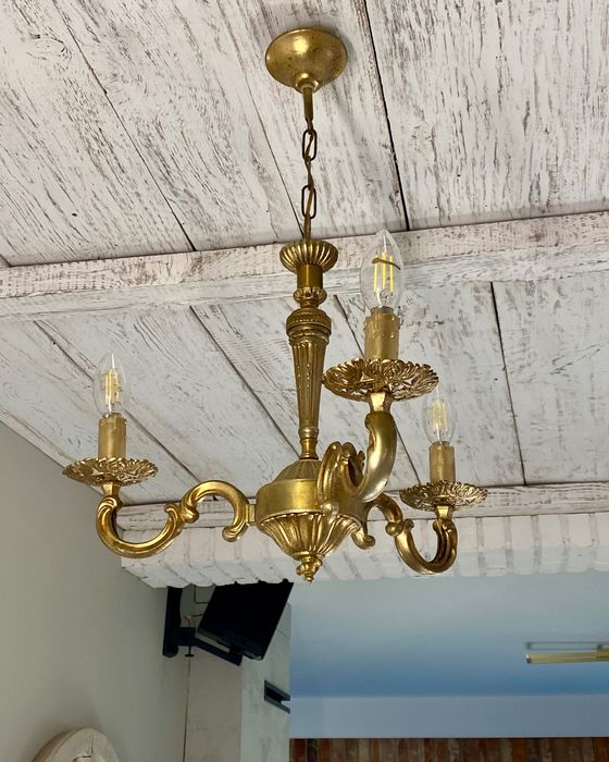 Francuski Żyrandol nr. 26 Francja, mosiądz 3-ram Antyk Lampa
