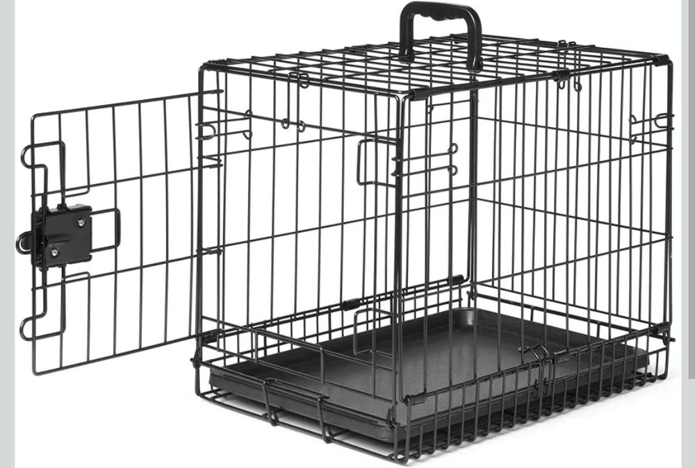 Amazon Basics Solidna, składana metalowa klatka dla psa z tacą podłogową, jedne drzwi, 46cm x 32cm x 38cm, czarna