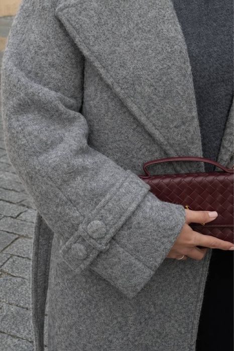 Пальто з поясом на підкладці сіре тепле кашемір альпака гарне оверсайз