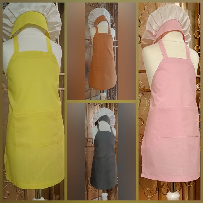 Однотонный фартук для мальчика и для девочки набор повар фартук колпак ...