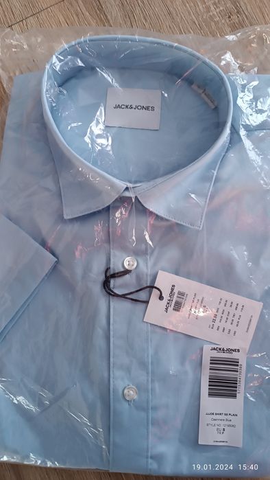 Koszula męska Jack and Jones krótki rękaw niebieska