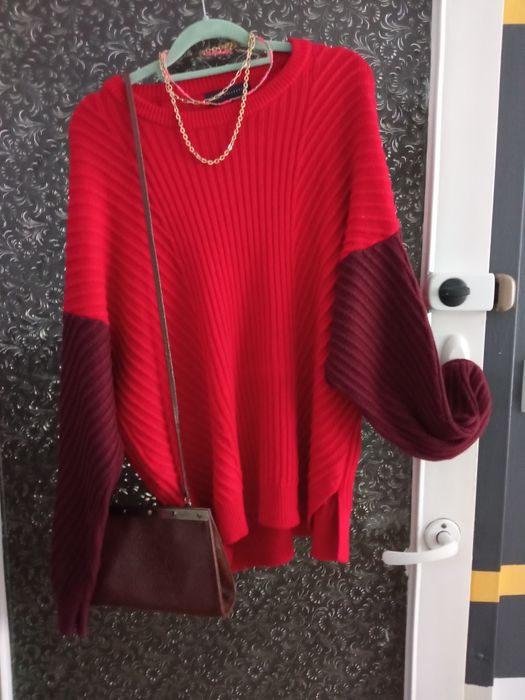 Sweter damski bordowy 42 XL Marks & Spencer wełna wiskoza