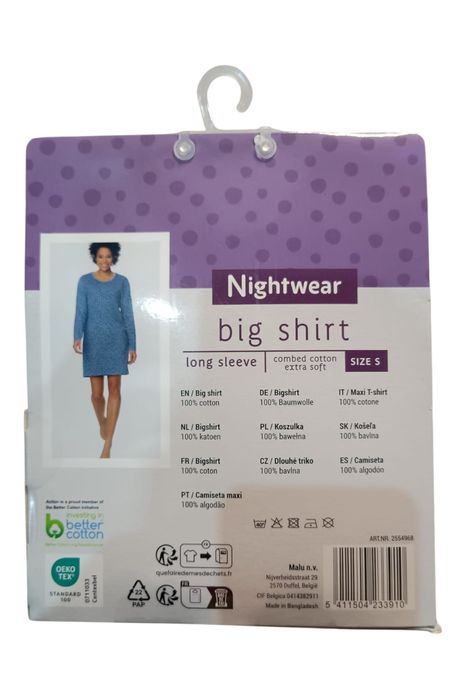 Damska koszula nocna Big Shirt Nightwear długi rękaw rozmiar S