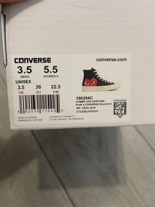 кеди converse x comme des garcons play chuck 70 black high
