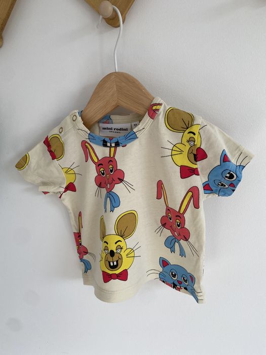 Tshirt mini rodini 56/62 króliki beżowo żółto niebieski
