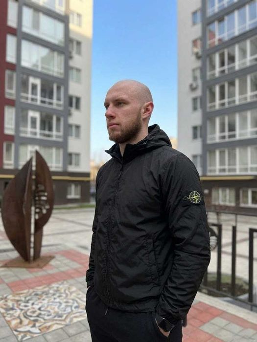 Черный Стоник Бомбер / Ветровка Stone Island / Куртка Стон Айленд