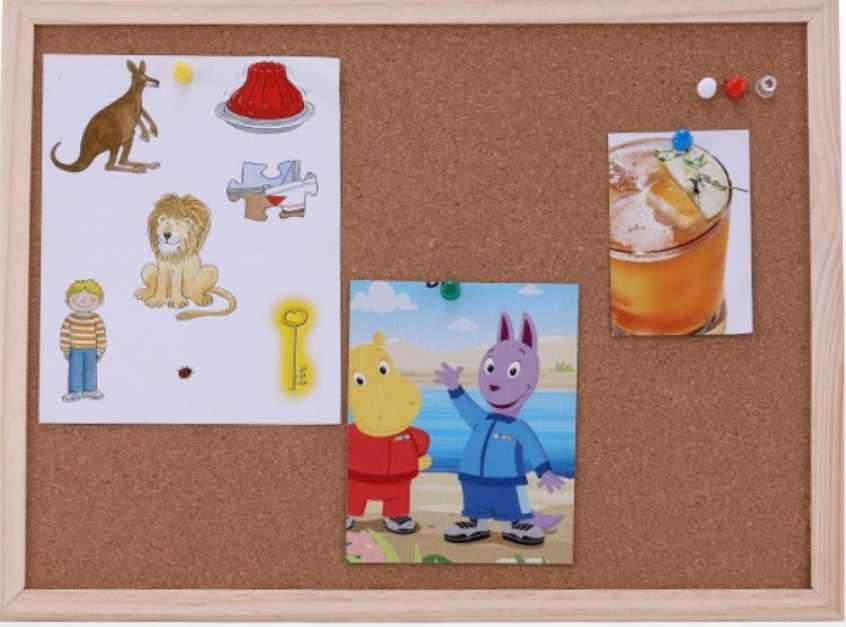 Пробкова дошка в дерев’яній рамці, настінна дошка для нотаток, фото