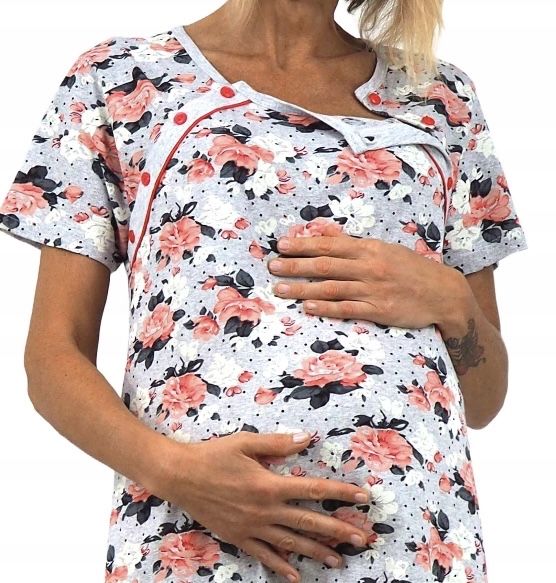 Koszula nocna do karmienia i porodu XXL szara w kwiatki