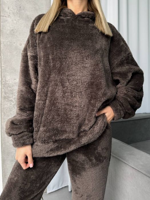 Теплая женская пижама домашний костюм махра с капюшоном