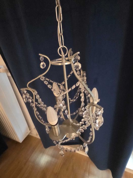 Żyrandol IKEA KRISTALLER – srebrny, szkło | stan bardzo dobry