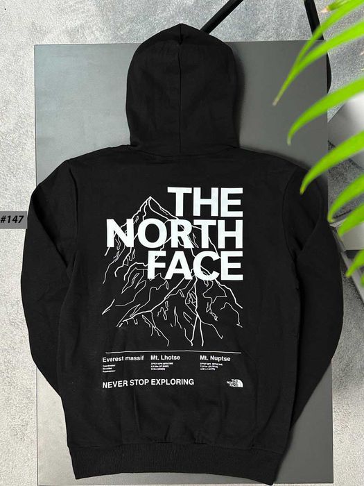 Черное Худи THE NORTH FACE Stallker — TNF Сталкер Большой Принт — Толстовка ТНФ