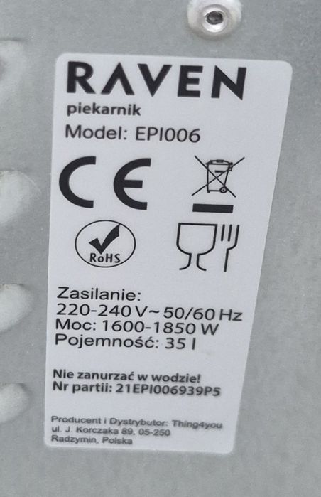 Piekarnik wolnostojący RAVEN