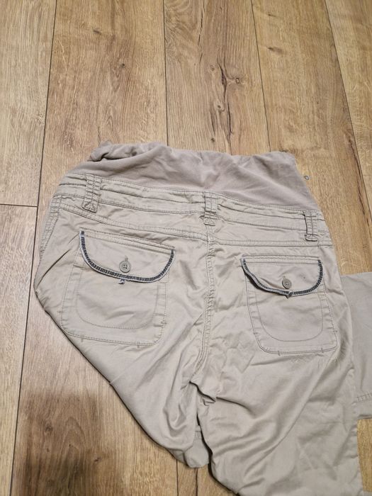 Beżowe przewiewne spodnie ciążowe H&M mama roz. L proste nogawki