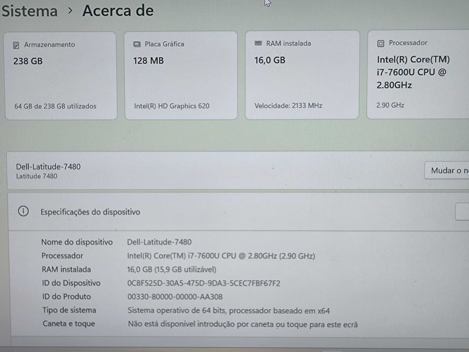 DELL Latitude 7480 i7 256GB NVME 16GB RAM FullHD # bateria NOVA