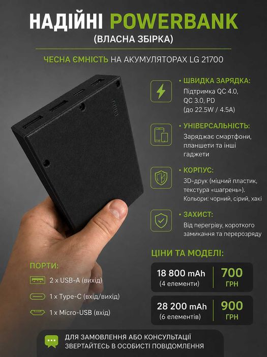 Потужний Power Bank 30000/20000 mAh Швидка зарядка 22.5W QC 4.0 + PD