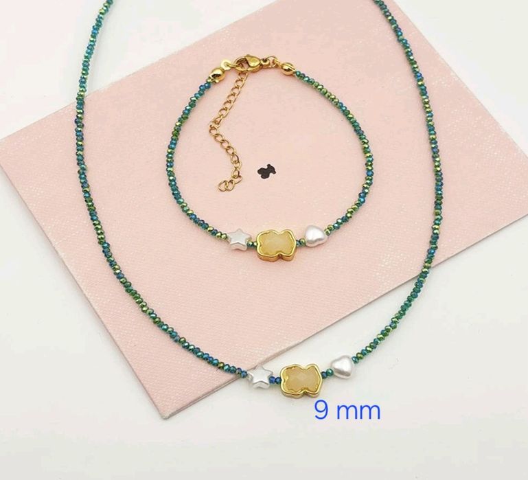 Komplet misie jasne ala kamień zielone kamyczki naszyjnik bransoletka