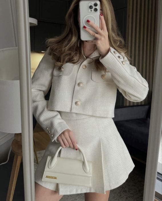 Костюм спідниця-шорти + жакет молочного кольору Розмір М