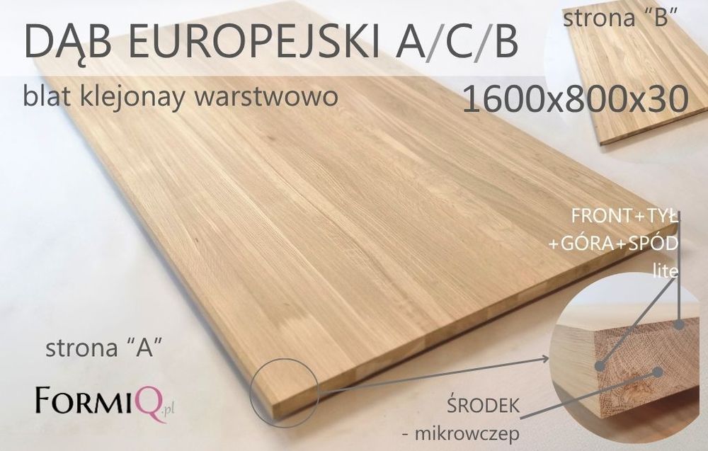 Blat dąb europejski lity A/C/B 1600x800x30