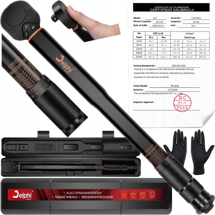 Klucz dynamometryczny Delphi 28–210Nm 1/2" zestaw nasadek
