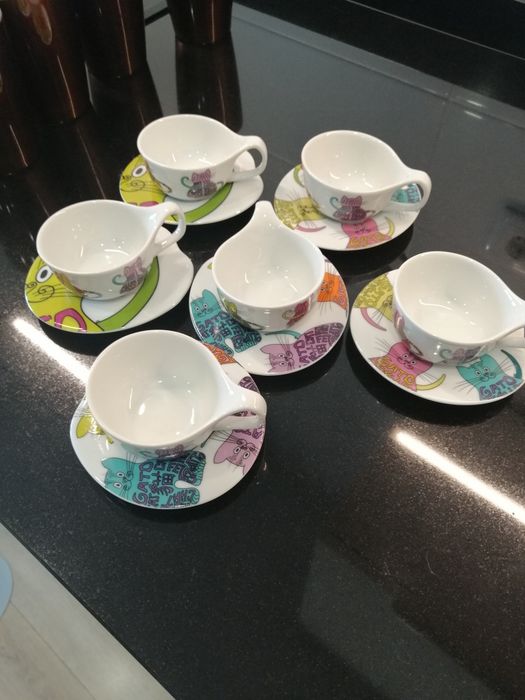 Conjunto de 6 chávenas de café do Gato Preto