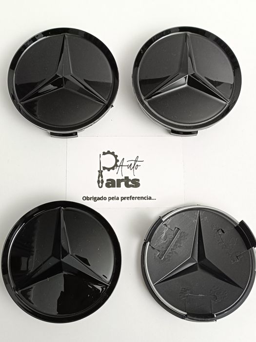 Conjunto 4 Centros de jante Mercedes 75mm "Preto brilhante"