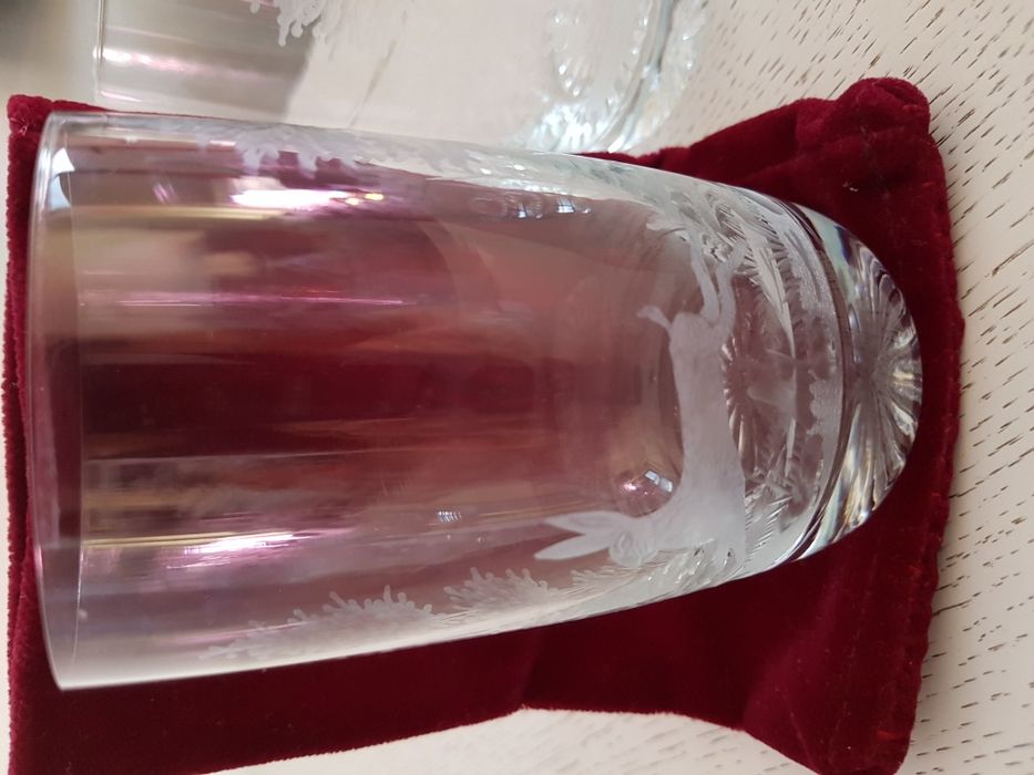 Zestaw szklanka szlifowana z zającem szkło lata 70