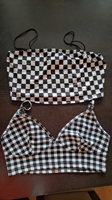 2 topy w kratke biało-czarne Shein r. S/M
