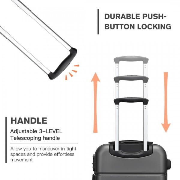 Walizka Podręczna 20 cali Abs, Zamek Szyfrowy, Kółka 360° Szara-Czarna